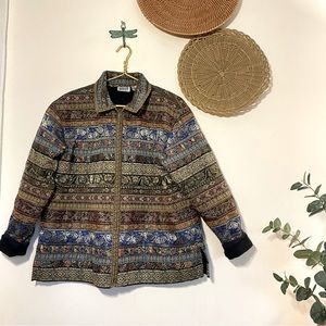 Chico’s Design Tapestry Mixed Pattern Zip Up Jacket